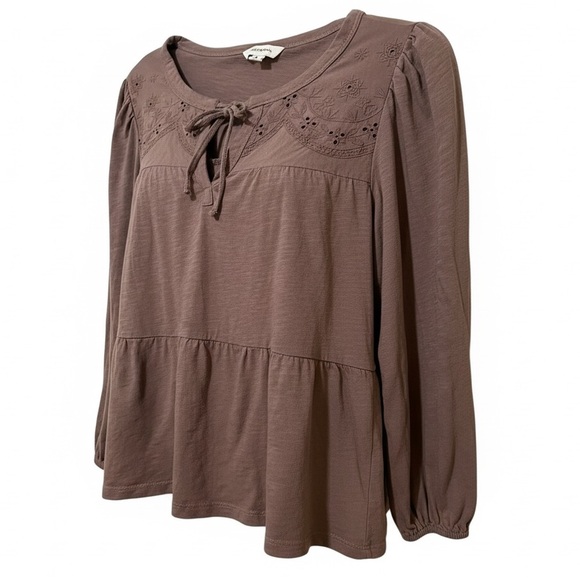 Lucky Brand Tops - LUCKY BRAND brown 100% cotton loose fit boho tiered top size Medium